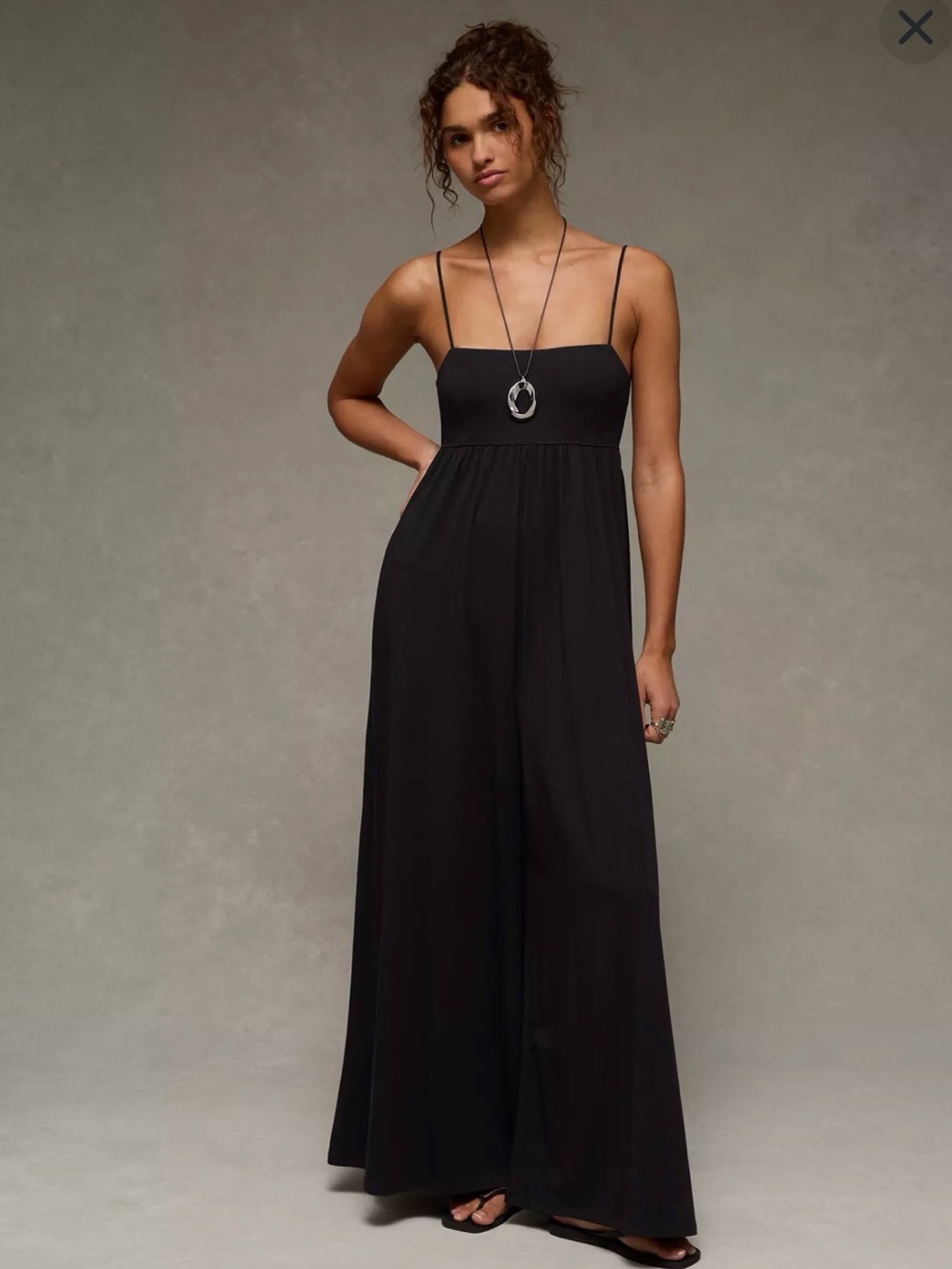 American Eagle Outfitters Black Wide-Leg Spaghetti-Strap Jumpsuit